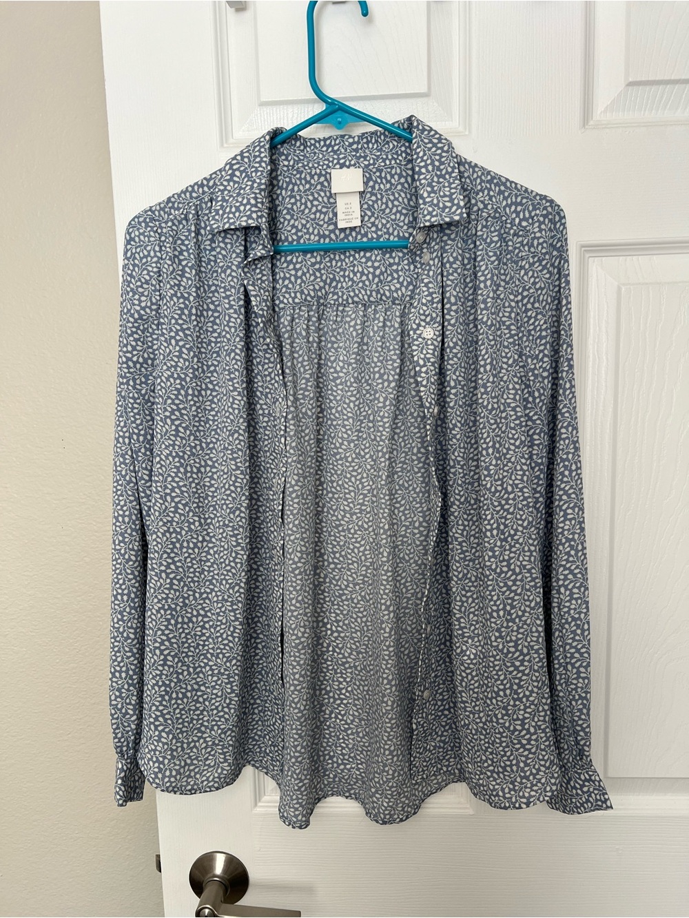 Light Blue Printed Women’s Button-Up Blouse